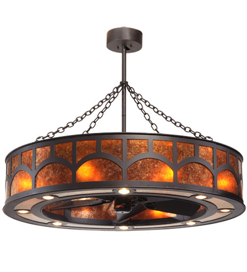 Meyda Lighting Mission 45" 16-Light Oil Rubbed Bronze Hill Top Chandelier With Amber Mica Shade Glass