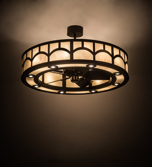 Meyda Lighting Mission 45" 16-Light Oil Rubbed Bronze Hill Top Chandelier With Beige Sahara Taupe Idalight Shade and Fan