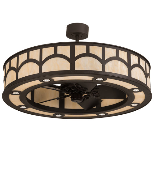 Meyda Lighting Mission 45" 16-Light Oil Rubbed Bronze Hill Top Chandelier With Beige Sahara Taupe Idalight Shade and Fan