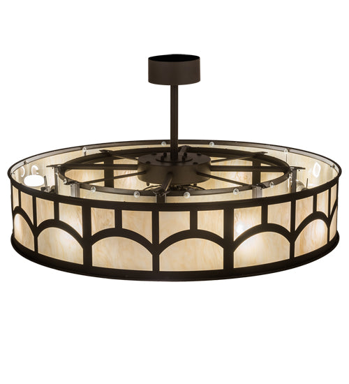 Meyda Lighting Mission 45" 16-Light Oil Rubbed Bronze Hill Top Chandelier With Beige Sahara Taupe Idalight Shade and Fan