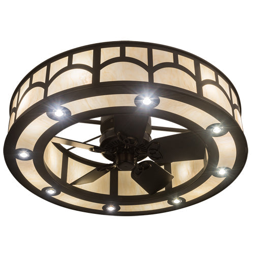 Meyda Lighting Mission 45" 16-Light Oil Rubbed Bronze Hill Top Chandelier With Beige Sahara Taupe Idalight Shade and Fan