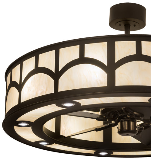 Meyda Lighting Mission 45" 16-Light Oil Rubbed Bronze Hill Top Chandelier With Beige Sahara Taupe Idalight Shade and Fan