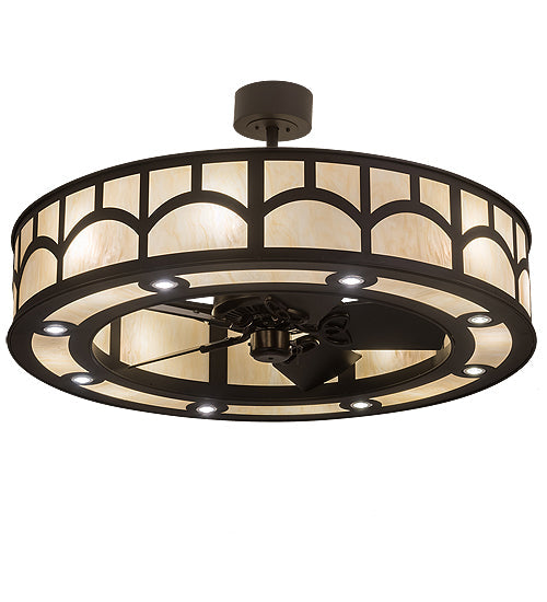 Meyda Lighting Mission 45" 16-Light Oil Rubbed Bronze Hill Top Chandelier With Beige Sahara Taupe Idalight Shade and Fan
