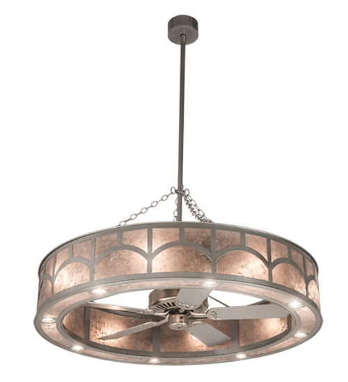 Meyda Lighting Mission 54" 16-Light Nickel Hill Top Chandelier With Silver Mica Shade Glass and Fan