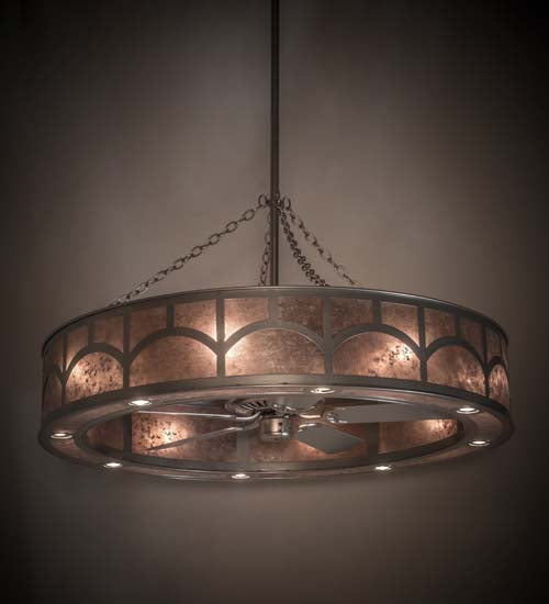 Meyda Lighting Mission 54" 16-Light Nickel Hill Top Chandelier With Silver Mica Shade Glass and Fan