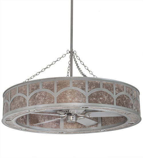 Meyda Lighting Mission 54" 16-Light Nickel Hill Top Chandelier With Silver Mica Shade Glass and Fan