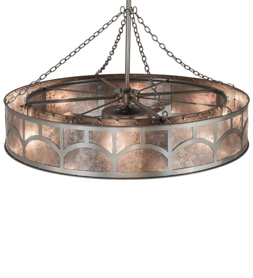 Meyda Lighting Mission 54" 16-Light Nickel Hill Top Chandelier With Silver Mica Shade Glass and Fan