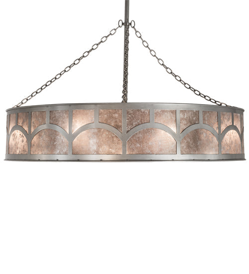 Meyda Lighting Mission 54" 16-Light Nickel Hill Top Chandelier With Silver Mica Shade Glass and Fan