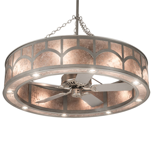 Meyda Lighting Mission 54" 16-Light Nickel Hill Top Chandelier With Silver Mica Shade Glass and Fan