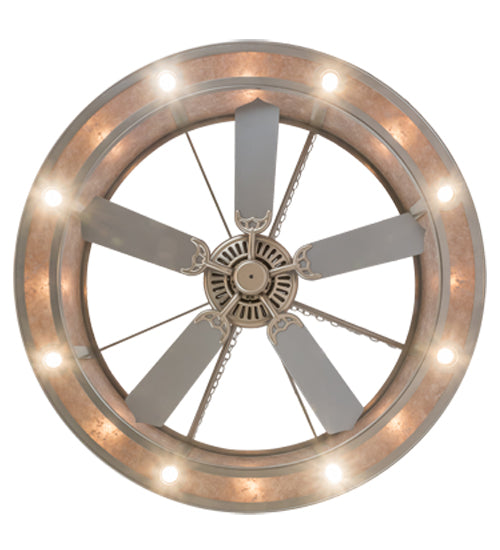 Meyda Lighting Mission 54" 16-Light Nickel Hill Top Chandelier With Silver Mica Shade Glass and Fan