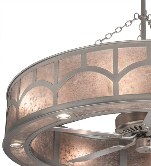 Meyda Lighting Mission 54" 16-Light Nickel Hill Top Chandelier With Silver Mica Shade Glass and Fan