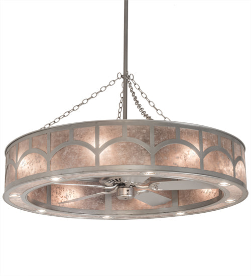 Meyda Lighting Mission 54" 16-Light Nickel Hill Top Chandelier With Silver Mica Shade Glass and Fan