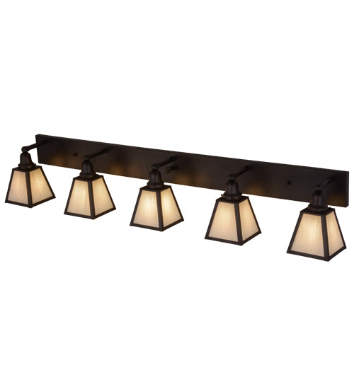 Meyda Lighting Mission 58" 5-Light Craftsman Brown Prime Vanity Light With White Art Shade Glass