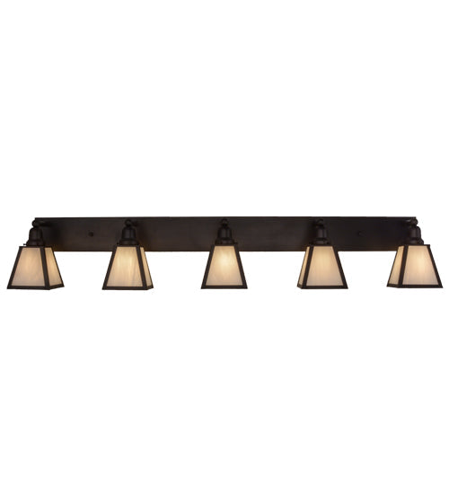 Meyda Lighting Mission 58" 5-Light Craftsman Brown Prime Vanity Light With White Art Shade Glass