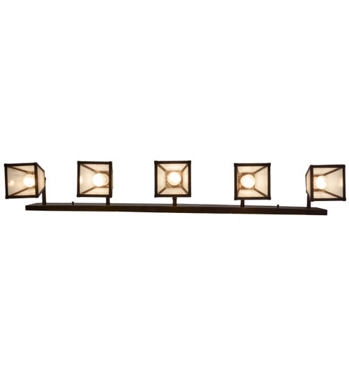 Meyda Lighting Mission 58" 5-Light Craftsman Brown Prime Vanity Light With White Art Shade Glass