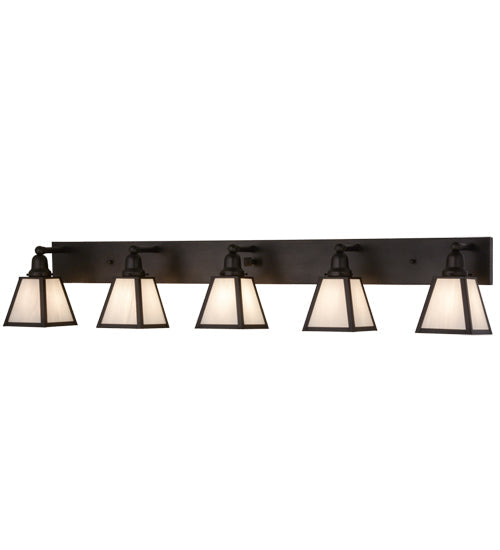 Meyda Lighting Mission 58" 5-Light Craftsman Brown Prime Vanity Light With White Art Shade Glass