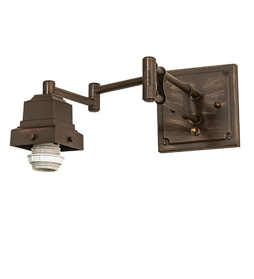 Meyda Lighting Mission 6-14" Antique Brass Matte Hill Top Swing Arm Wall Sconce With Honey & Beige Art Shade Glass