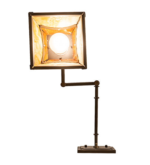 Meyda Lighting Mission 6-14" Antique Brass Matte Hill Top Swing Arm Wall Sconce With Honey & Beige Art Shade Glass