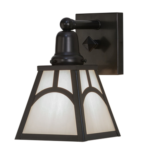 Meyda Lighting Mission 6" Craftsman Brown Hill Top Wall Sconce With White Shade Glass