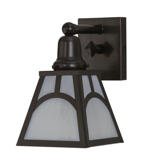 Meyda Lighting Mission 6" Craftsman Brown Hill Top Wall Sconce With White Shade Glass