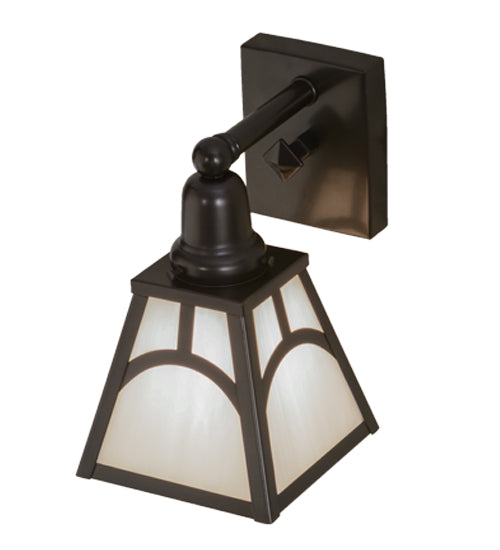 Meyda Lighting Mission 6" Craftsman Brown Hill Top Wall Sconce With White Shade Glass