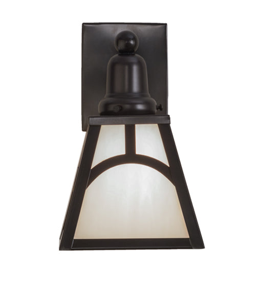 Meyda Lighting Mission 6" Craftsman Brown Hill Top Wall Sconce With White Shade Glass
