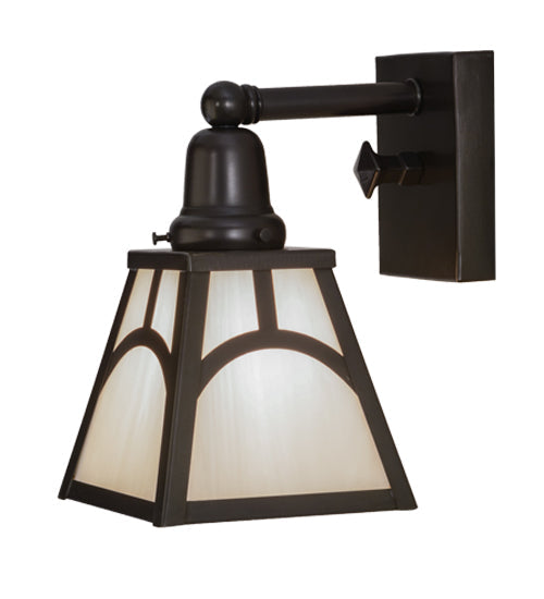 Meyda Lighting Mission 6" Craftsman Brown Hill Top Wall Sconce With White Shade Glass