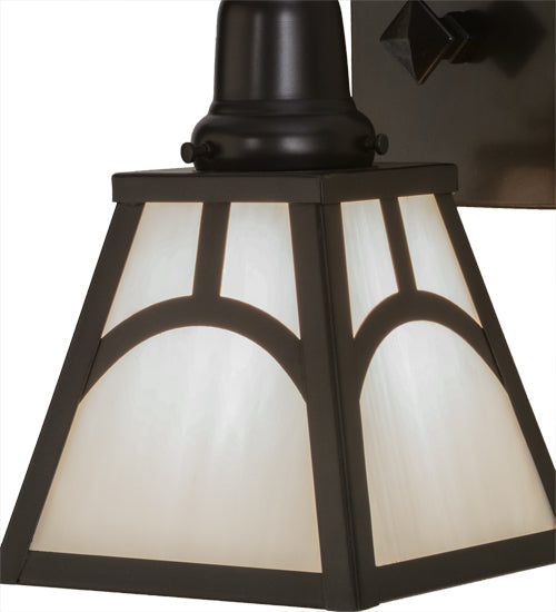 Meyda Lighting Mission 6" Craftsman Brown Hill Top Wall Sconce With White Shade Glass