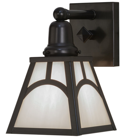 Meyda Lighting Mission 6" Craftsman Brown Hill Top Wall Sconce With White Shade Glass