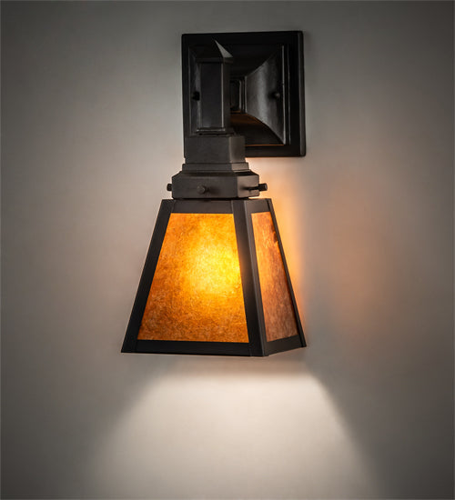 Meyda Lighting Mission 6" Oil Rubbed Bronze Prime Wall Sconce With Amber Mica Shade Glass
