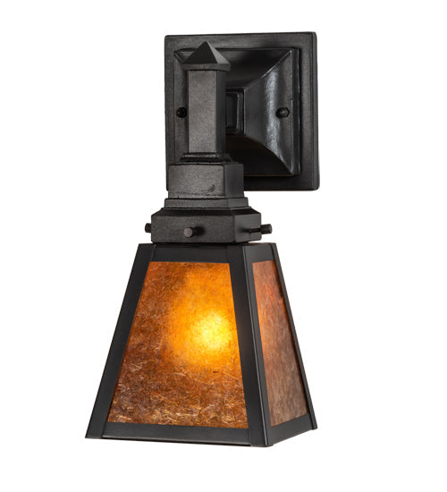 Meyda Lighting Mission 6" Oil Rubbed Bronze Prime Wall Sconce With Amber Mica Shade Glass