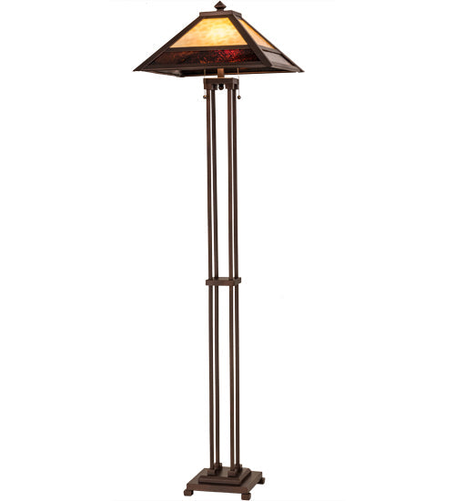 Meyda Lighting Mission 63" 2-Light Mahogany Bronze Prime Floor Lamp With Beige & Brown Art Shade Glass