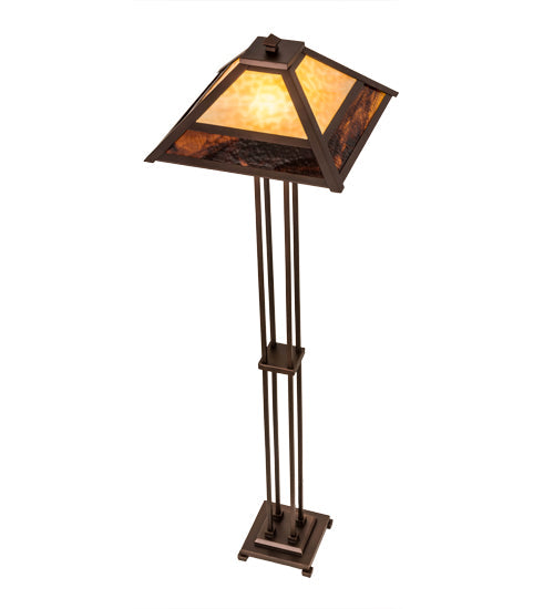 Meyda Lighting Mission 63" 2-Light Mahogany Bronze Prime Floor Lamp With Beige & Brown Art Shade Glass