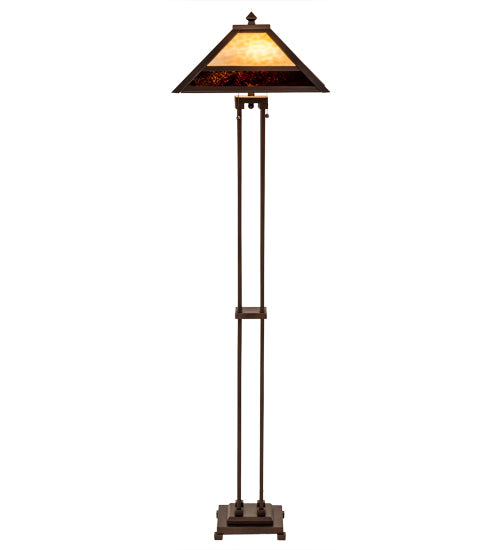 Meyda Lighting Mission 63" 2-Light Mahogany Bronze Prime Floor Lamp With Beige & Brown Art Shade Glass