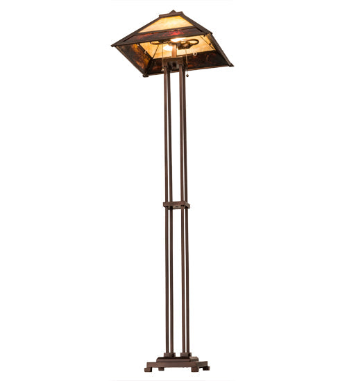 Meyda Lighting Mission 63" 2-Light Mahogany Bronze Prime Floor Lamp With Beige & Brown Art Shade Glass
