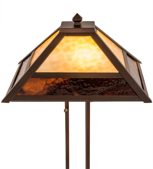 Meyda Lighting Mission 63" 2-Light Mahogany Bronze Prime Floor Lamp With Beige & Brown Art Shade Glass