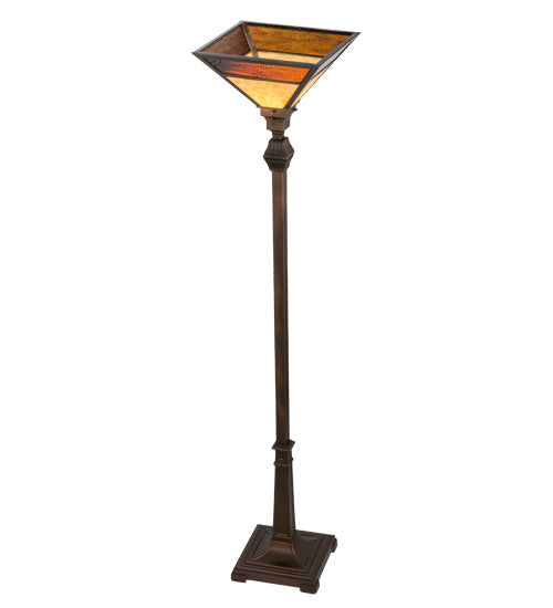 Meyda Lighting Mission 64" Craftsman Brown Prime Torchiere Floor Lamp With Beige & Brown Shade Glass