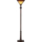 Meyda Lighting Mission 64" Craftsman Brown Prime Torchiere Floor Lamp With Beige & Brown Shade Glass