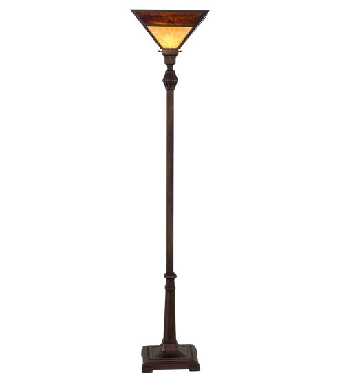 Meyda Lighting Mission 64" Craftsman Brown Prime Torchiere Floor Lamp With Beige & Brown Shade Glass