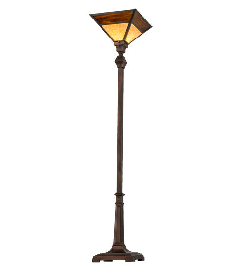 Meyda Lighting Mission 64" Craftsman Brown Prime Torchiere Floor Lamp With Beige & Brown Shade Glass