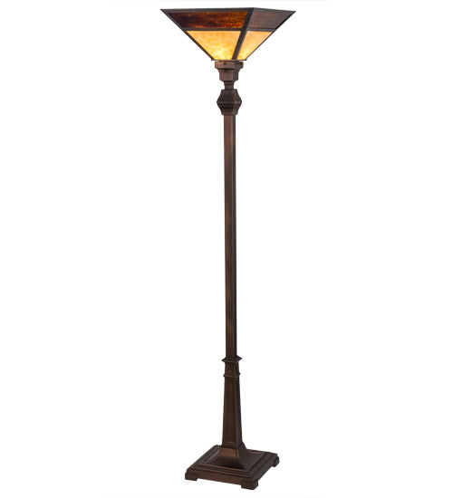 Meyda Lighting Mission 64" Craftsman Brown Prime Torchiere Floor Lamp With Beige & Brown Shade Glass