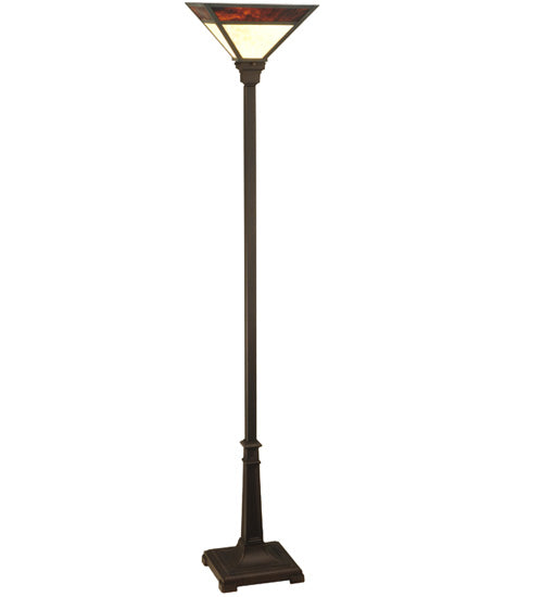 Meyda Lighting Mission 69" Craftsman Brown Prime Torchiere Floor Lamp With Amber and Beige Art Shade Glass