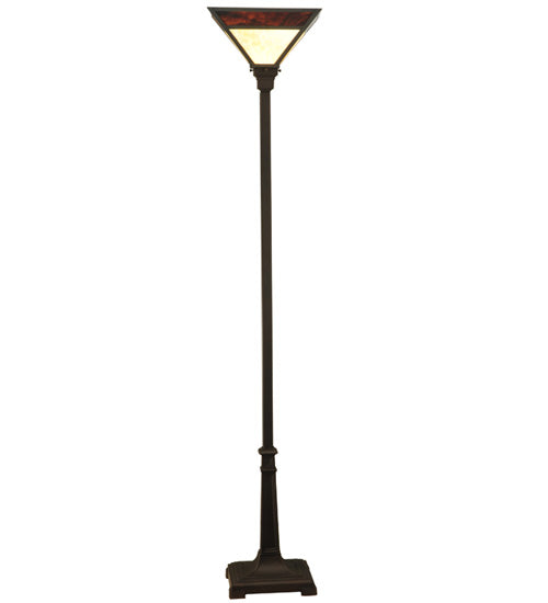 Meyda Lighting Mission 69" Craftsman Brown Prime Torchiere Floor Lamp With Amber and Beige Art Shade Glass