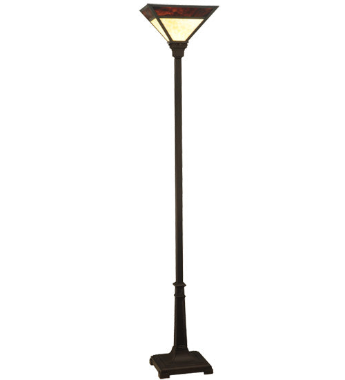 Meyda Lighting Mission 69" Craftsman Brown Prime Torchiere Floor Lamp With Amber and Beige Art Shade Glass