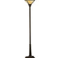 Meyda Lighting Mission 69" Craftsman Brown Prime Torchiere Floor Lamp With Amber and Beige Art Shade Glass