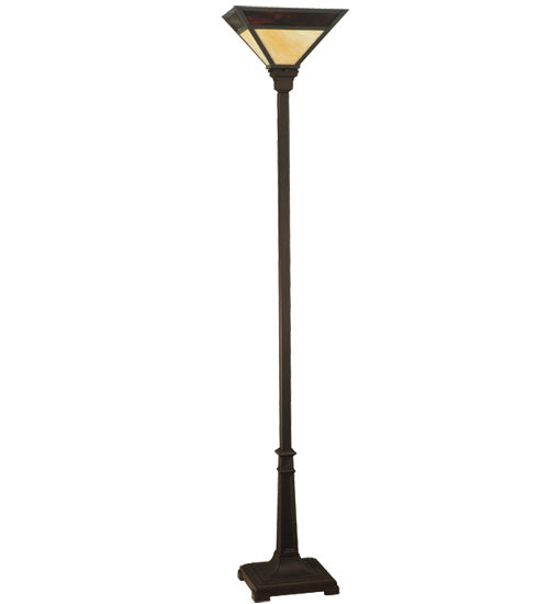 Meyda Lighting Mission 69" Craftsman Brown Prime Torchiere Floor Lamp With Amber and Beige Art Shade Glass