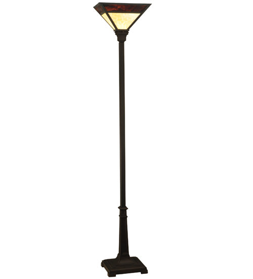 Meyda Lighting Mission 69" Craftsman Brown Prime Torchiere Floor Lamp With Amber and Beige Art Shade Glass