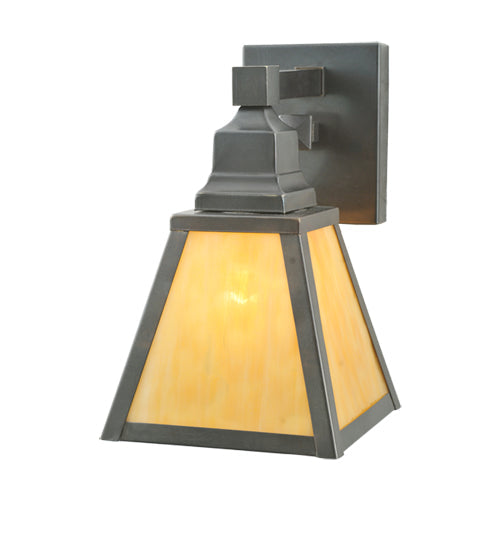 Meyda Lighting Mission 7" Craftsman Brown Prime Wall Sconce With Beige Shade Glass