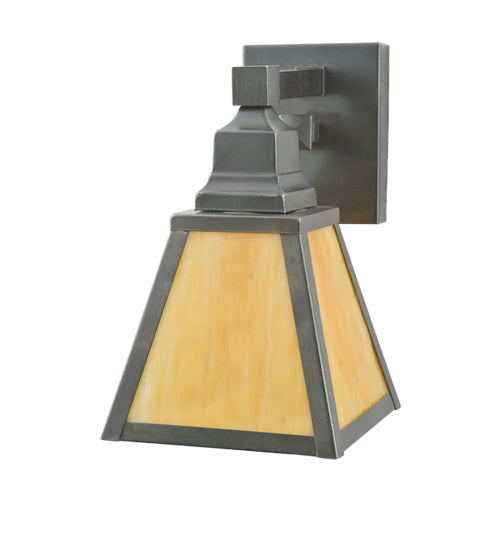 Meyda Lighting Mission 7" Craftsman Brown Prime Wall Sconce With Beige Shade Glass