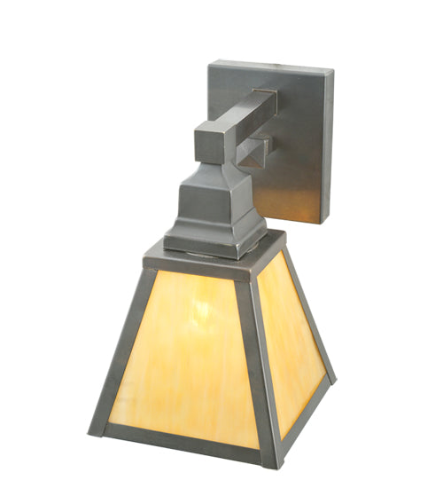 Meyda Lighting Mission 7" Craftsman Brown Prime Wall Sconce With Beige Shade Glass